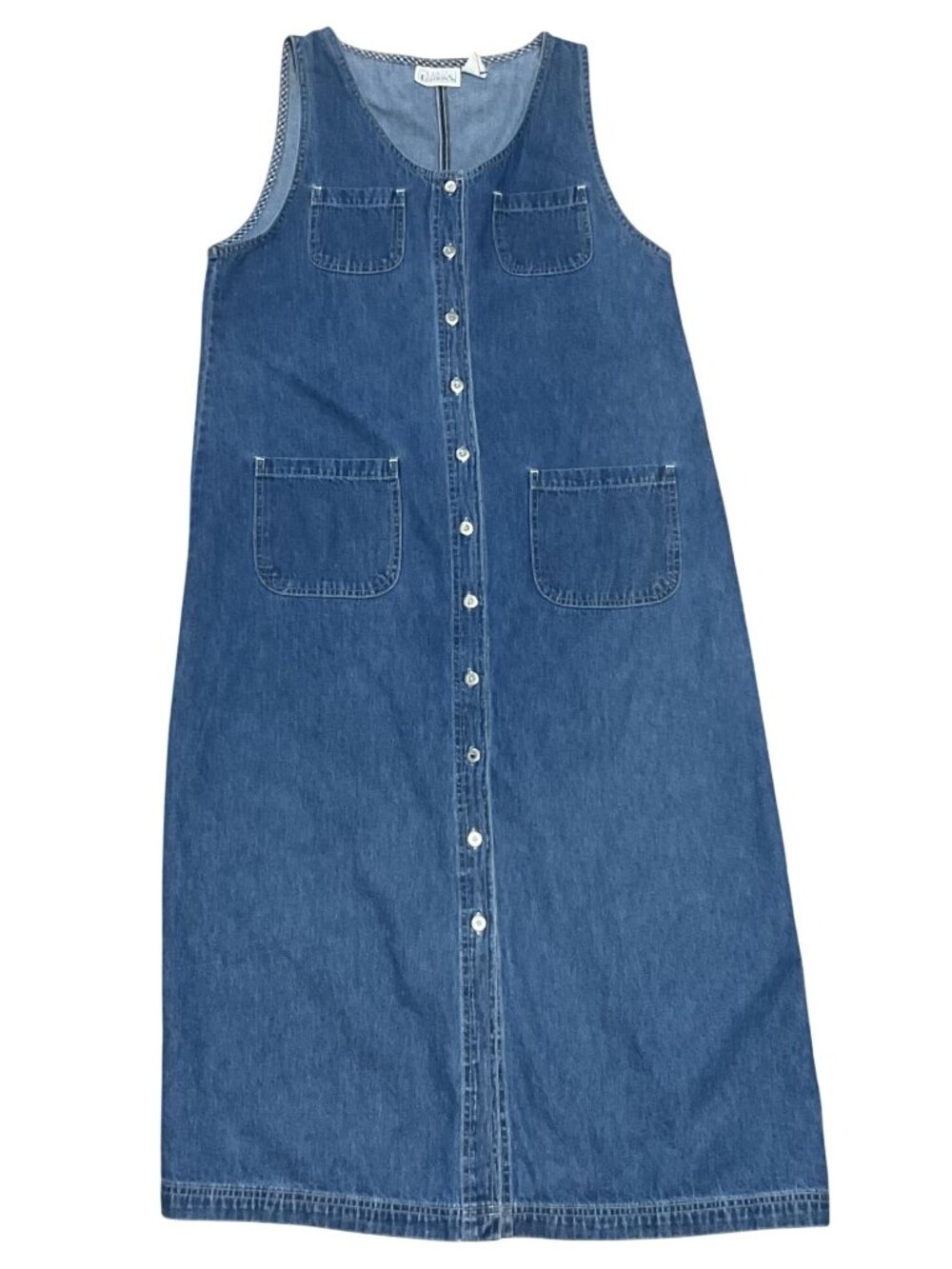 Vtg Denim Sheath Dress Sz M 4 Front Pocket And Button Up Front Basic Editions